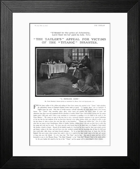 Framed Print : The Tatler Appeal for Victims of the Titanic Disaster