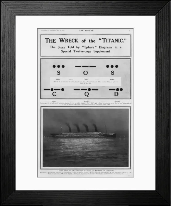 Framed Print : The Wreck of the Titanic - page from the Sphere