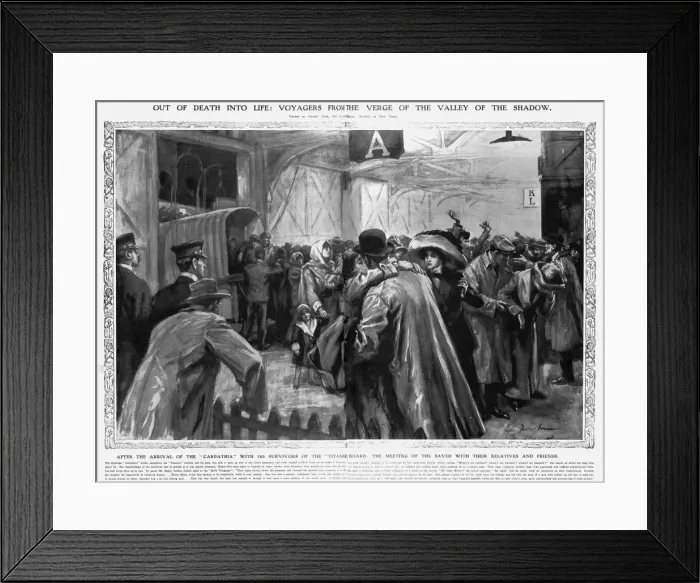 Framed Print : The Wreck of the Titanic - Survivors leave the Carpathia Framed Print : The Wreck of the Titanic - Survivors leave the Carpathia