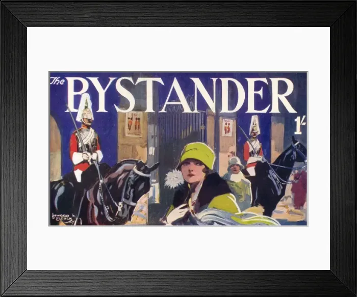 Framed Print : Bystander masthead design, 1927 - Guards in Whitehall Framed Print : Bystander masthead design, 1927 - Guards in Whitehall