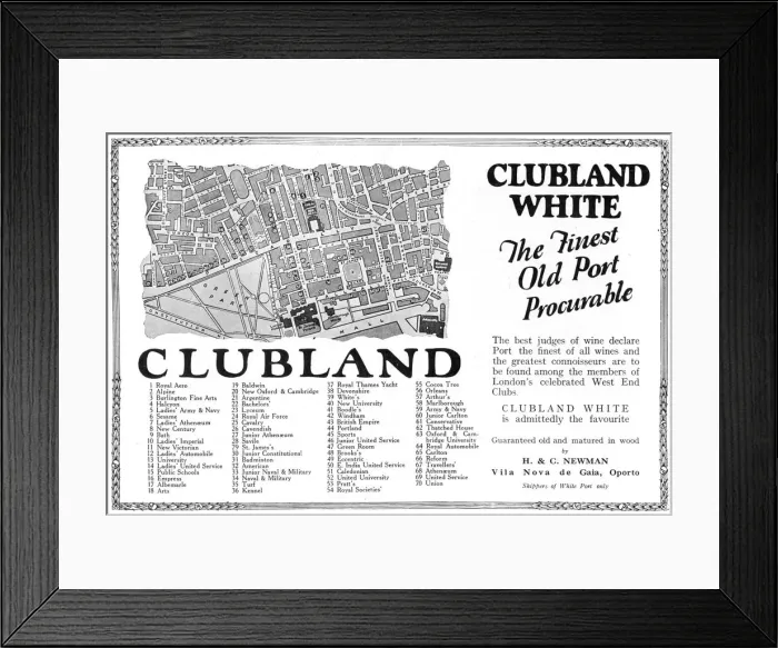 Framed Print : Clubland White Port advertisement Framed Print : Clubland White Port advertisement
