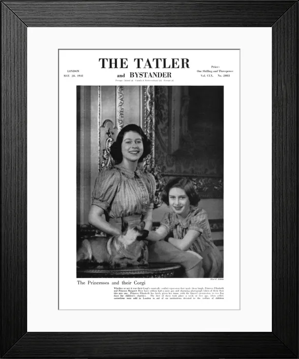 Framed Print : Princesses Elizabeth and Margaret with a corgi, 1941 Framed Print : Princesses Elizabeth and Margaret with a corgi, 1941