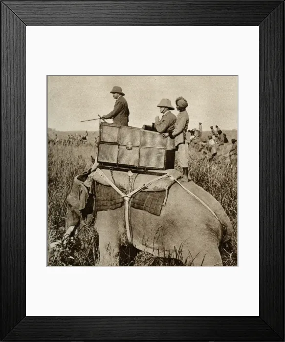 Framed Print : King George V hunting tigers in Nepal