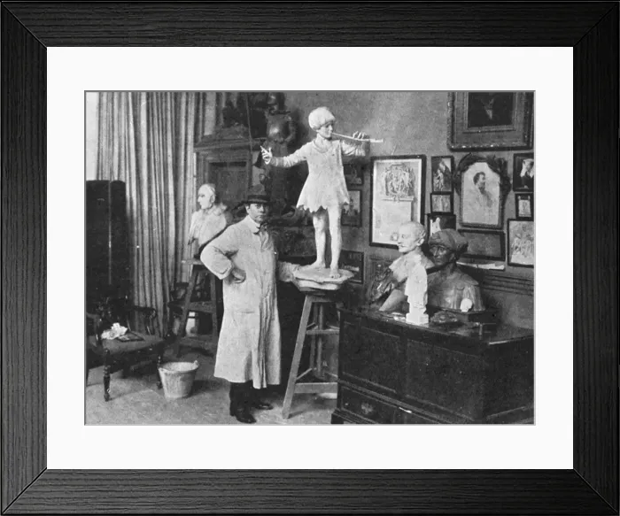 Framed Print : Sir George Frampton in studio with Peter Pan statue Framed Print : Sir George Frampton in studio with Peter Pan statue
