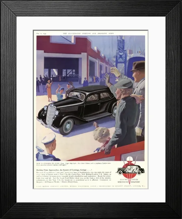 Framed Print : Ford V 8 saloon advertisement 1935 Framed Print : Ford V 8 saloon advertisement 1935