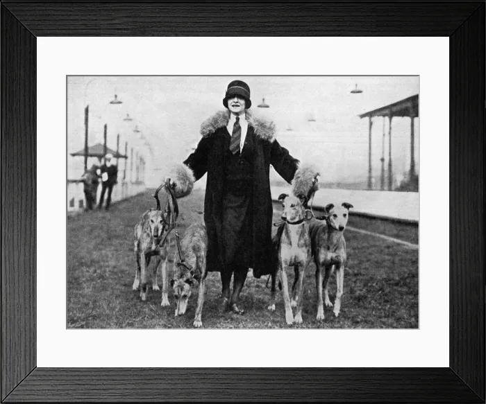 Framed Print : Pauline Frederick with her greyhounds