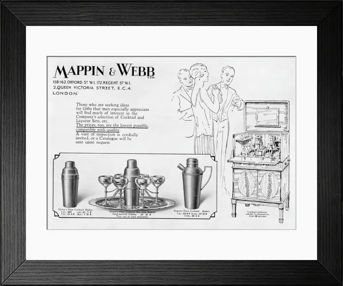 Framed Print : Mappin & Webb cocktail set advertisement Framed Print : Mappin & Webb cocktail set advertisement
