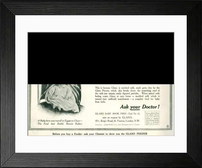 Framed Print : Advert for Glaxo baby food 1914 Framed Print : Advert for Glaxo baby food 1914