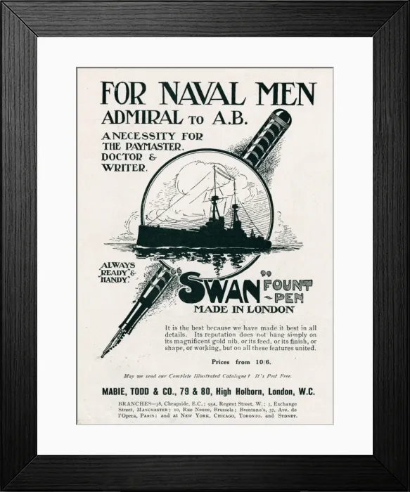 Framed Print : Advert for Swan fountain pens 1914