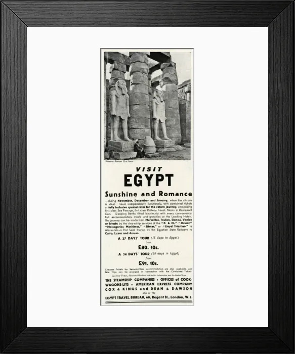 Framed Print : Advert for a Holiday to Egypt 1931 Framed Print : Advert for a Holiday to Egypt 1931