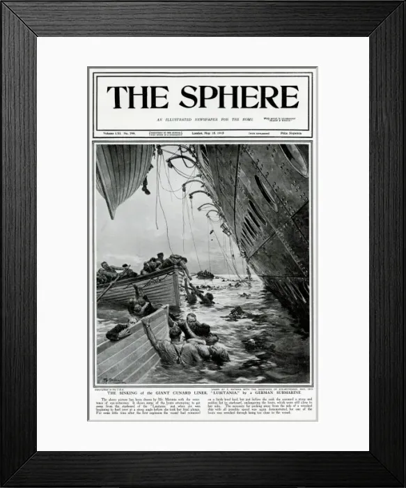 Framed Print : The sinking of the Lusitania by a German submarine 1915 Framed Print : The sinking of the Lusitania by a German submarine 1915