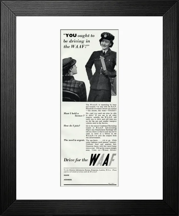 Framed Print : Advert for recruiting women for the WaF 1941