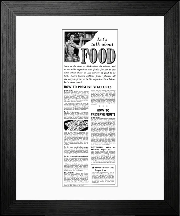 Framed Print : Advert for The Ministry of Food 1941
