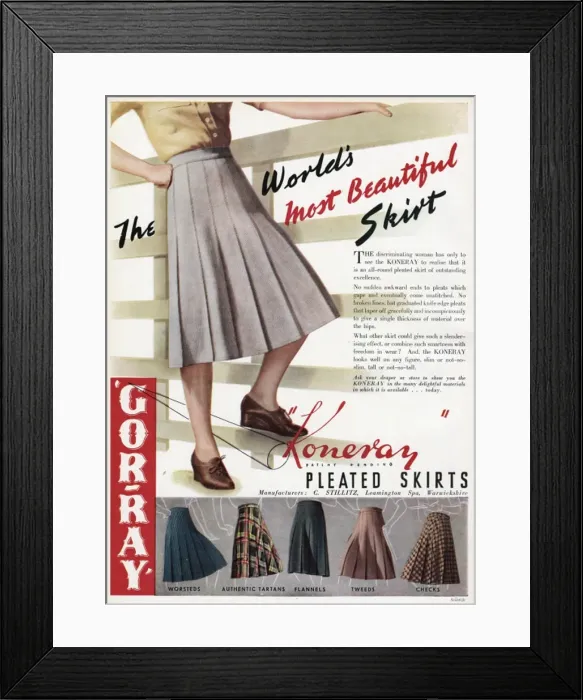 Framed Print : Advert for Gor-ray Koneray pleated skirts 1941 Framed Print : Advert for Gor-ray Koneray pleated skirts 1941