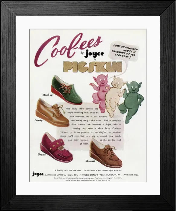 Framed Print : Advert for Cool-ees by Joyce California shoes 1941 Framed Print : Advert for Cool-ees by Joyce California shoes 1941
