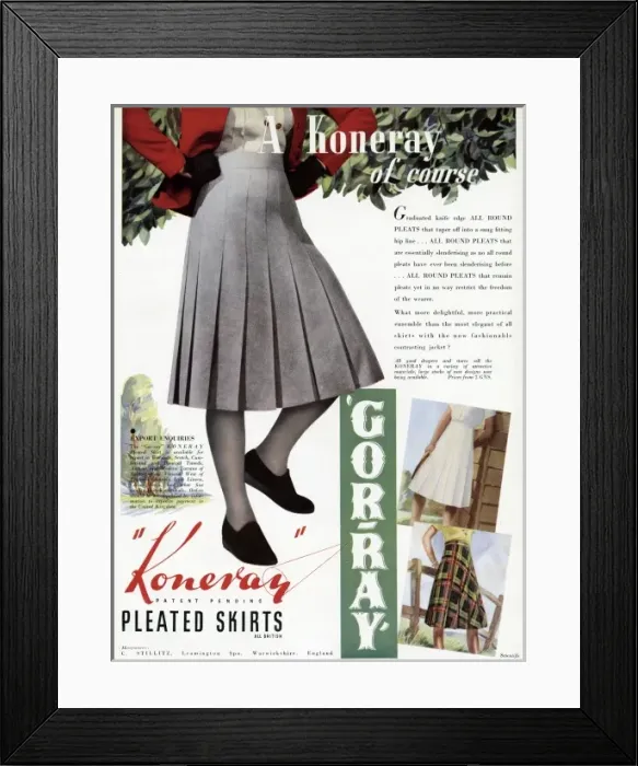 Framed Print : Advert for Gor-ray Koneray pleated skirts 1941 Framed Print : Advert for Gor-ray Koneray pleated skirts 1941