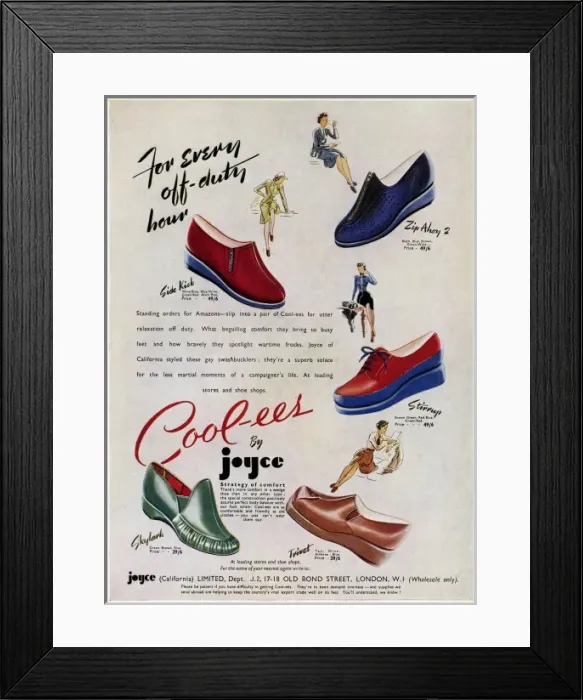 Framed Print : Advert for Cool-ees by Joyce California shoes 1941 Framed Print : Advert for Cool-ees by Joyce California shoes 1941