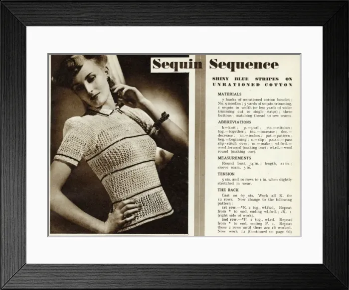 Framed Print : Knitting pattern 1941 Framed Print : Knitting pattern 1941