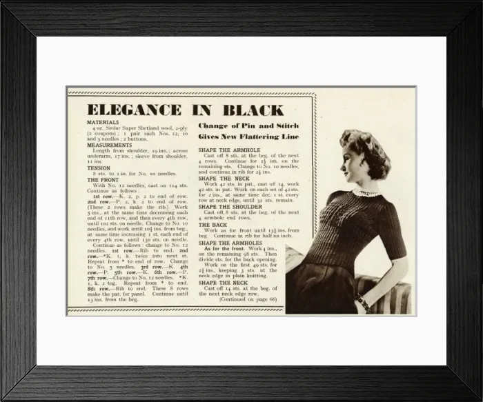 Framed Print : Knitting pattern 1941 Framed Print : Knitting pattern 1941