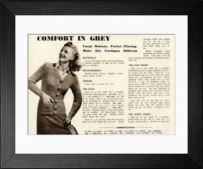 Framed Print : Knitting pattern 1941 Framed Print : Knitting pattern 1941