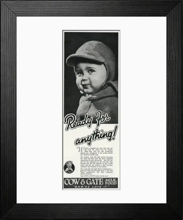 Framed Print : Advert for Cow & Gate formula milk food 1942 Framed Print : Advert for Cow & Gate formula milk food 1942