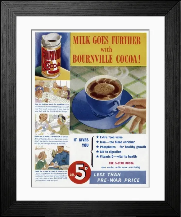 Framed Print : Advert for Cadburys Bournville Cocoa 1941
