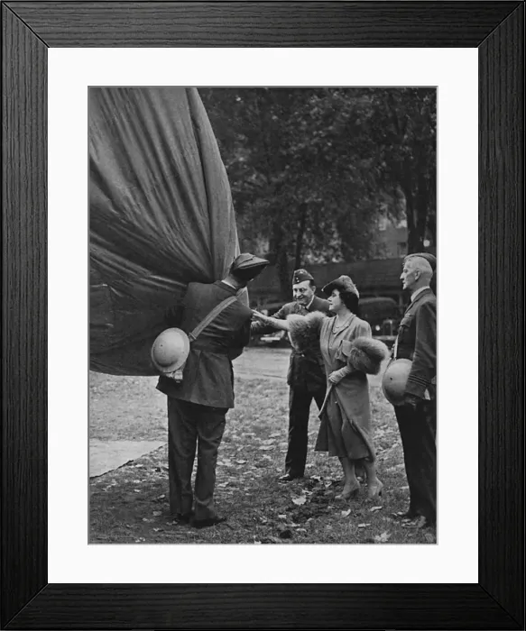 Framed Print : Queen Elizabeth inspects barrage balloons, 1939 Framed Print : Queen Elizabeth inspects barrage balloons, 1939