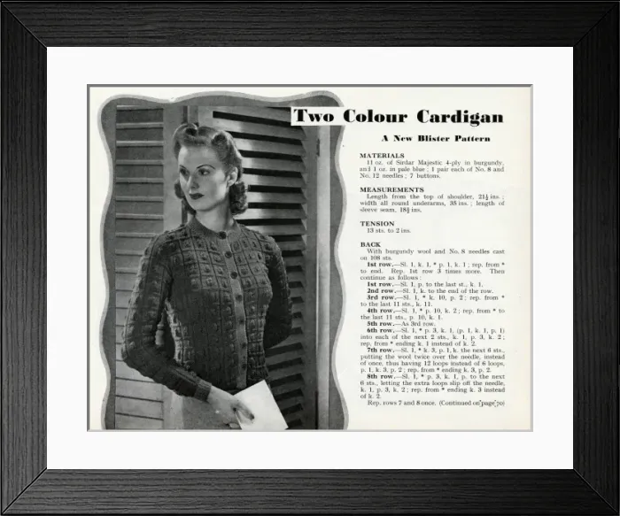 Framed Print : Knitting pattern 1941 Framed Print : Knitting pattern 1941