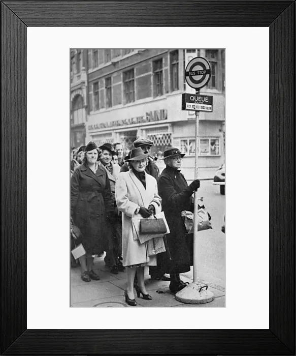 Framed Print : Moveable bus stop arrives in London, WWII Framed Print : Moveable bus stop arrives in London, WWII