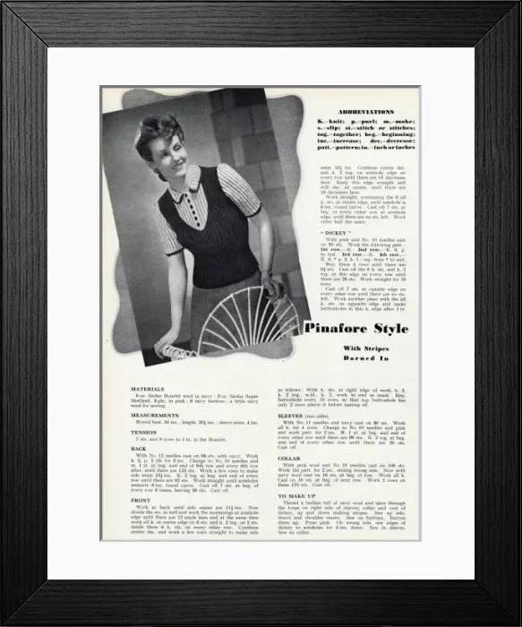 Framed Print : Knitting pattern 1941 Framed Print : Knitting pattern 1941