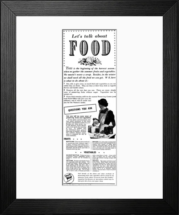 Framed Print : Advert for The Ministry of Food 1942 Framed Print : Advert for The Ministry of Food 1942