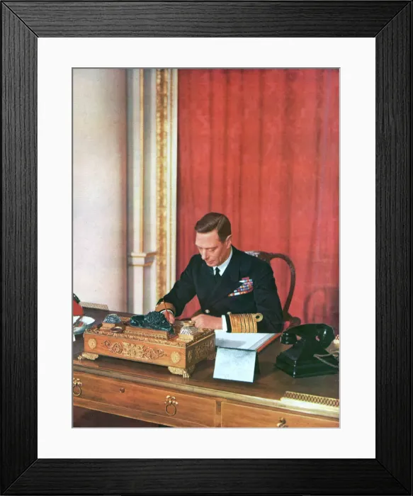 Framed Print : King George VI at his desk in naval uniform, 1942