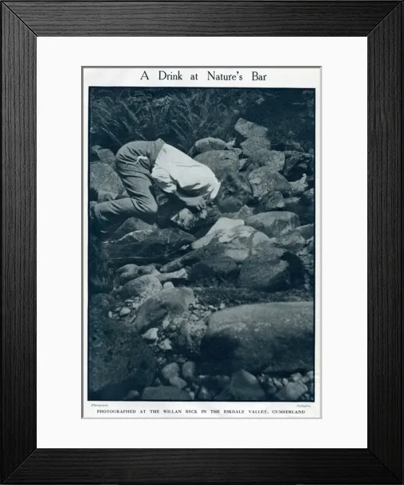 Framed Print : Man drinking, Willan Beck, Eskdale Valley, Cumberland Framed Print : Man drinking, Willan Beck, Eskdale Valley, Cumberland
