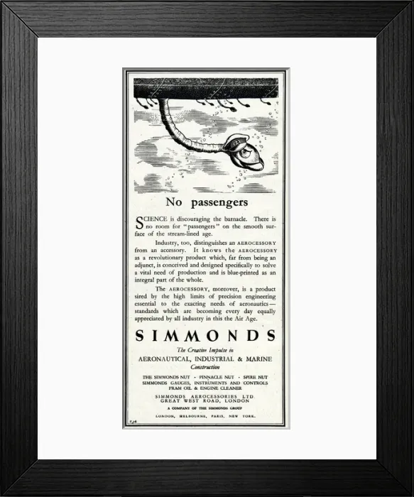 Framed Print : Simmonds: Aeronautical, Industrial & Marine Constrution 1943