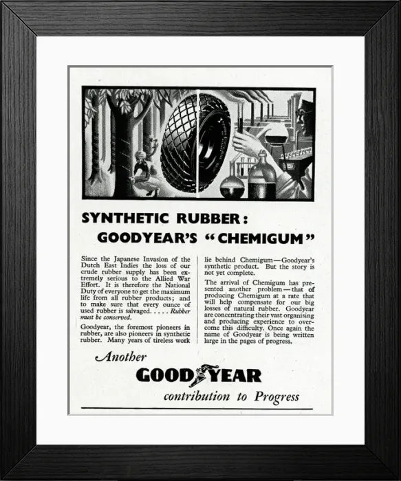 Framed Print : Advert for Goodyears Chemigum synthetic rubber 1942 Framed Print : Advert for Goodyears Chemigum synthetic rubber 1942