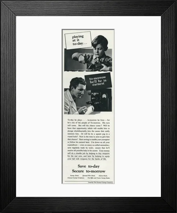 Framed Print : Advert for Saving Bonds for your childrens future 1942 Framed Print : Advert for Saving Bonds for your childrens future 1942