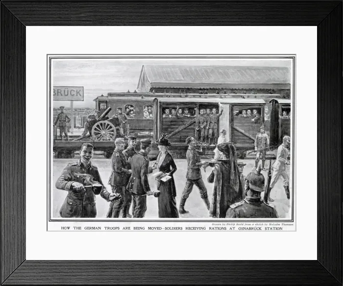 Framed Print : German troops being transported in short luggage vans from which boards had been broken Framed Print : German troops being transported in short luggage vans from which boards had been broken