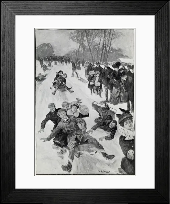 Framed Print : For adults and children alike, enjoying their day outside in the snow