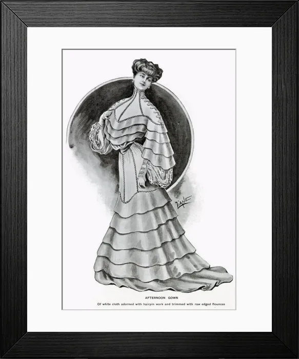 Framed Print : Young Edwardian lady wearing a fashionable frock, with white cloth adorned with hairpin Framed Print : Young Edwardian lady wearing a fashionable frock, with white cloth adorned with hairpin