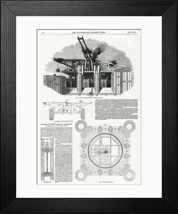 Framed Print : A page from The Illustrated London News, showing the progress of the new