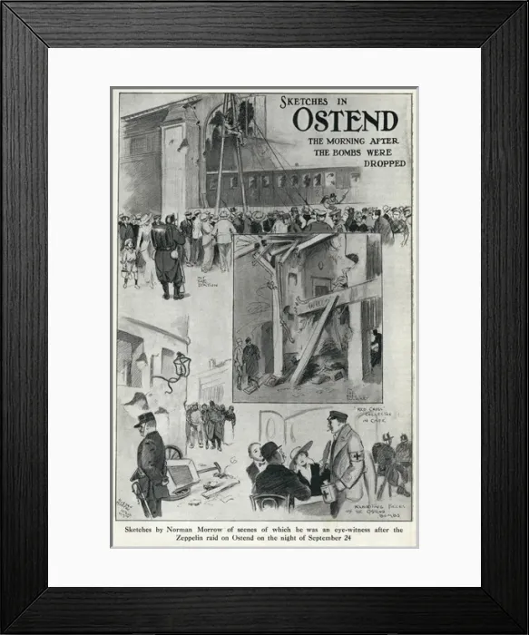 Framed Print : Sketches in Ostend, Belgium, after WW1 bombing Framed Print : Sketches in Ostend, Belgium, after WW1 bombing
