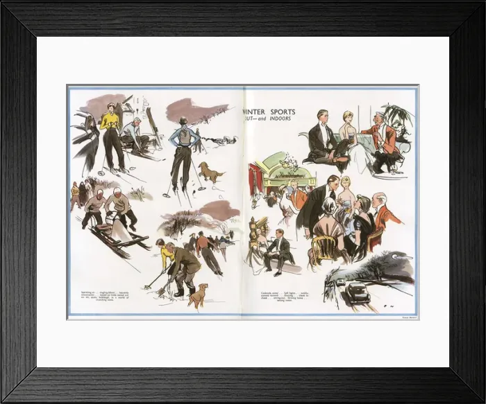 Framed Print : Winter Sports Out and Indoors by Francis Marshall Framed Print : Winter Sports Out and Indoors by Francis Marshall