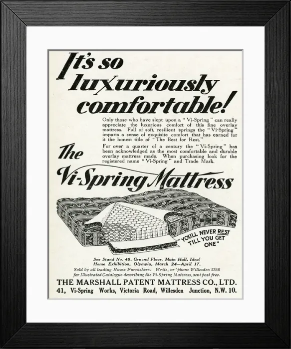 Framed Print : Advert for Vi-spring Mattress 1930 Framed Print : Advert for Vi-spring Mattress 1930