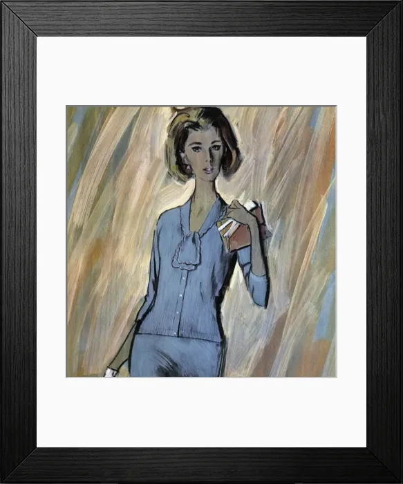 Framed Print : Ballantyne golfer sweater and skirt - sixties woman Framed Print : Ballantyne golfer sweater and skirt - sixties woman