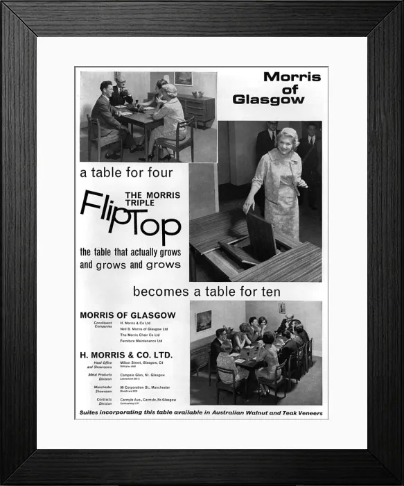 Framed Print : Morris flip top table advertisement Framed Print : Morris flip top table advertisement