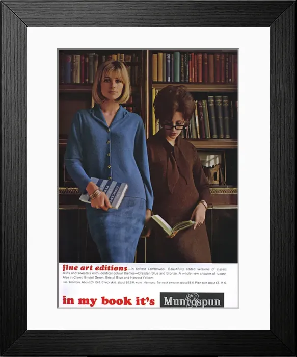 Framed Print : Munrospun advertisement featuring librarians, 1964 Framed Print : Munrospun advertisement featuring librarians, 1964