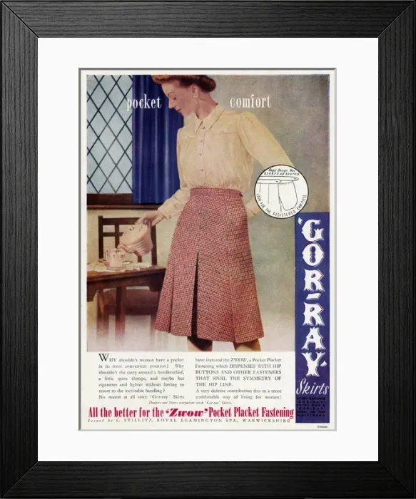 Framed Print : Advert for Gor-ray Koneray pocket skirts 1943
