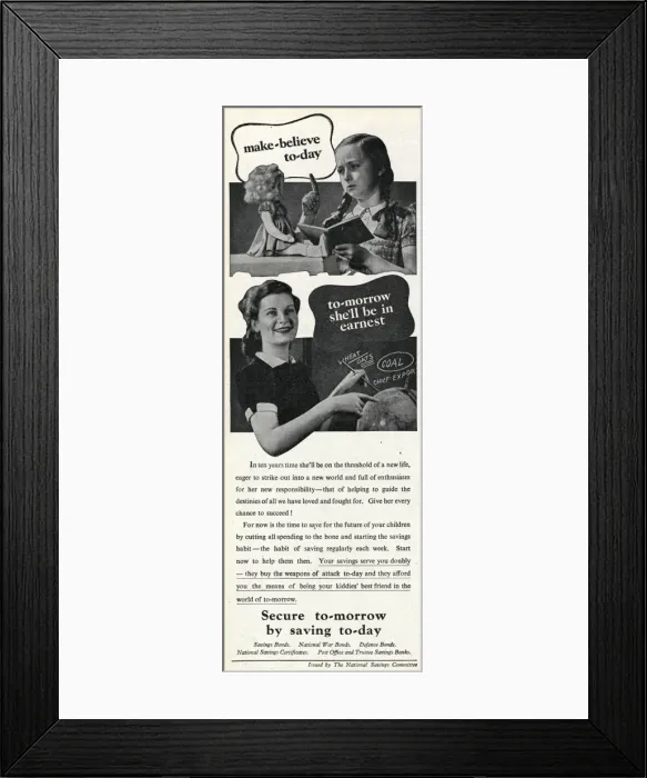 Framed Print : Advert from the National Saving Committee 1942