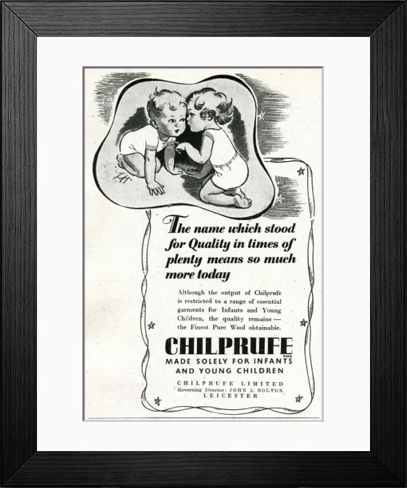 Framed Print : Advert for Chilprufe wool underwear for children 1943 Framed Print : Advert for Chilprufe wool underwear for children 1943