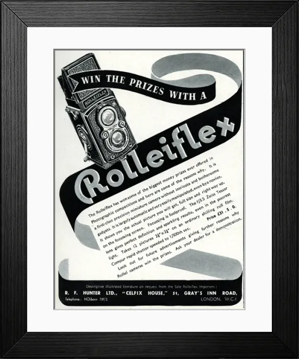 Framed Print : Advert for Rolleiflex cameras 1939 Framed Print : Advert for Rolleiflex cameras 1939
